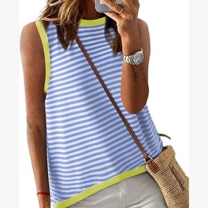 Vibrant Striped Blue Green Sleeveless Tank Top
